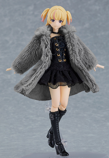 figma#581a 女性素体（有纪）  黑色紧身连衣裙＋毛皮大衣