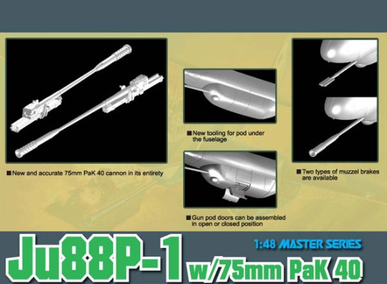 1/48 WW.II 德国空军 Junkers Ju88P-1＆75mm反坦克砲 PaK 40 Tank Buster