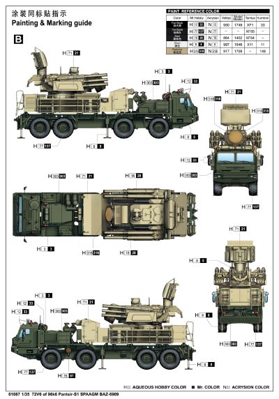 编号:01087 1/35 装甲车辆系列 俄罗斯BAZ-6909卡车96K6式“铠甲”-S1防空系统